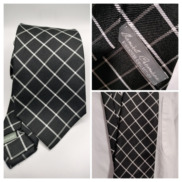 Daniel Cremieux Signature Collection Silk Necktie Black and Gray Checkered Tie - Picture 1 of 10